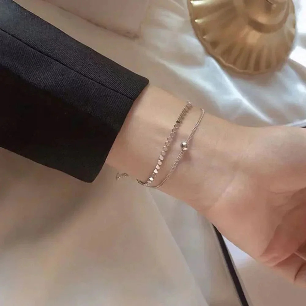 925 Sterling Silver Dainty Bead Layered Bracelet